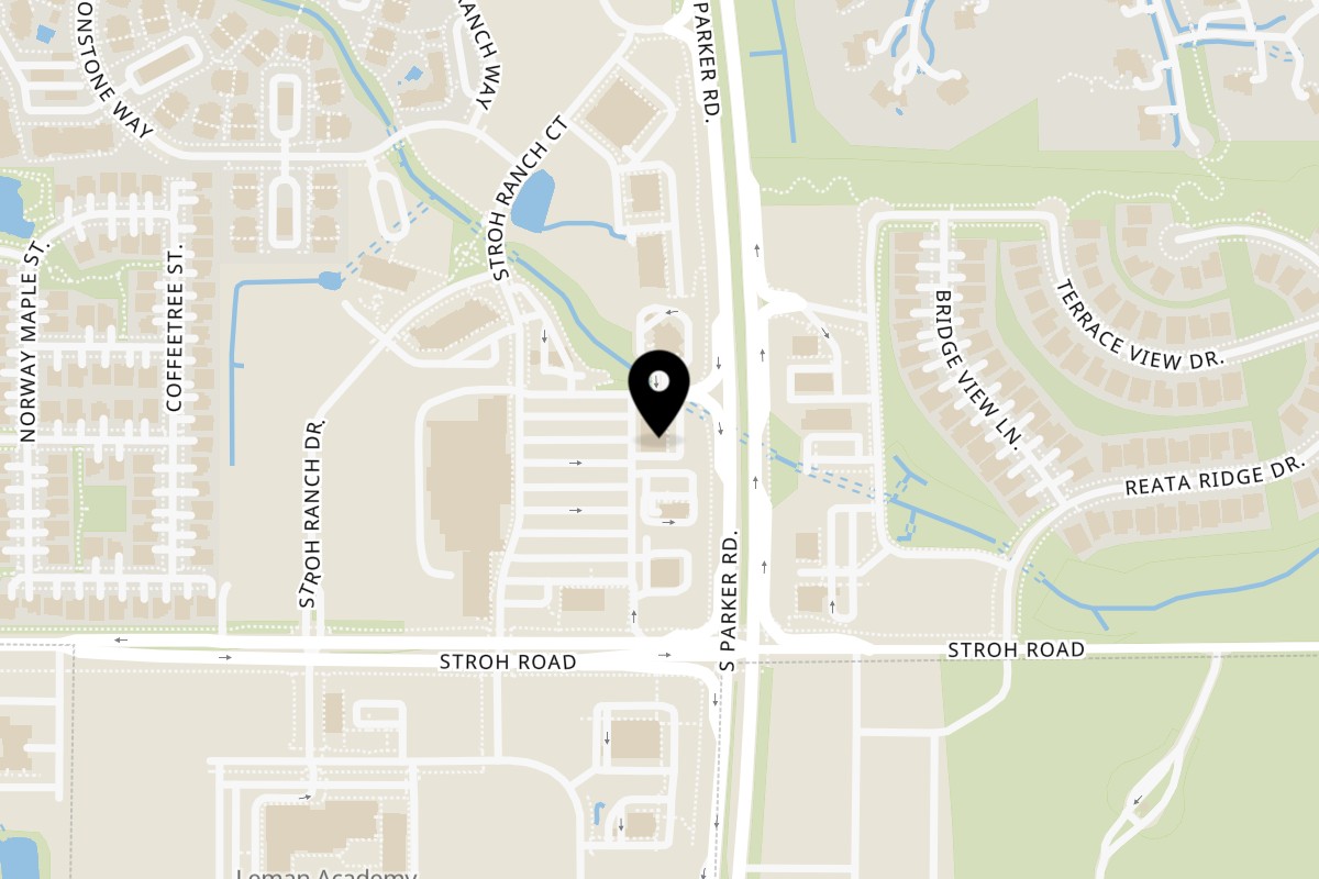 Map showing the location of Antonio's Pizza Pasta Wings on 12947 S Parker Rd in Parker